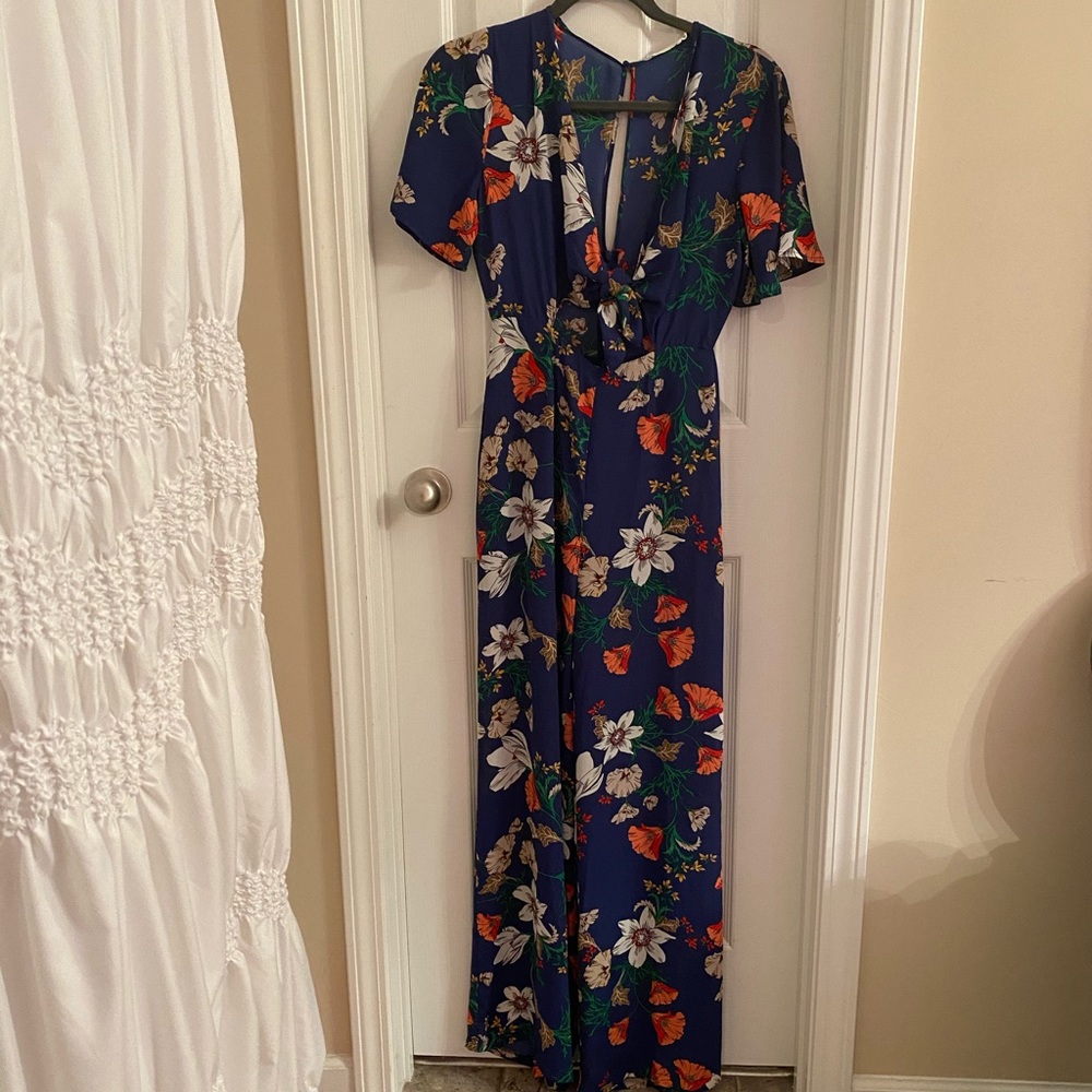 Floral tie front jumpsuit